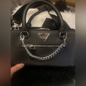 GUESS Gray Satchel with Silver Chain Accent